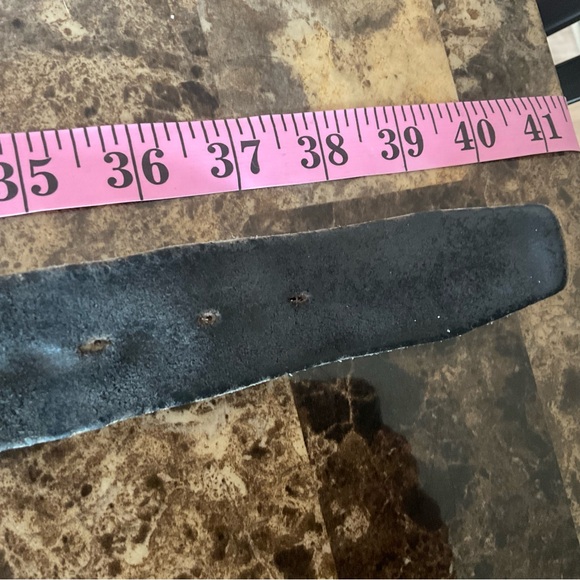 Vtg Mexican Leather Belt with Heavy Turquoise Chip Buckle - Picture 6 of 10